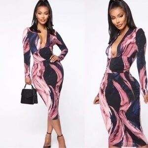 Fashion Nova Pink and Black Long Sleeve Dress